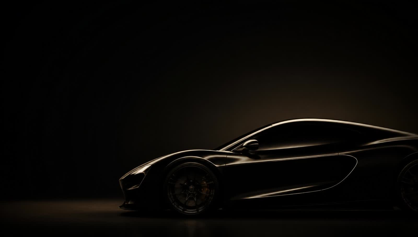 Voiture de sport de luxe éclairée dans un studio sombre